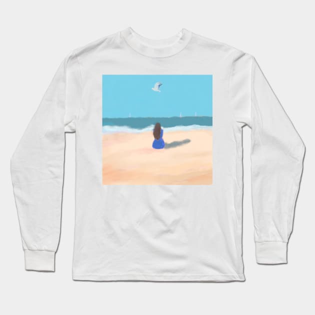 Girl with Beach Long Sleeve T-Shirt by Jubida Joba